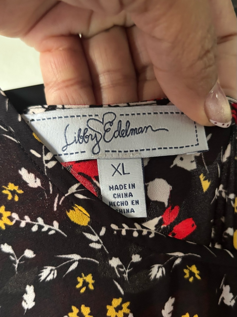 LIBBY Eldelman Floral Patchwork Long Sleeve Dress - Red, Olive, Black - Picture 2 of 8